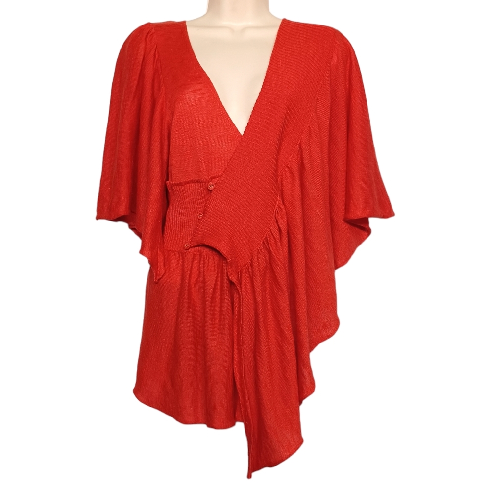 MOTH ANTHROPOLOGIE Asymmetrical Orange Knit Drape V Neck Wrap Sweater Top S/M